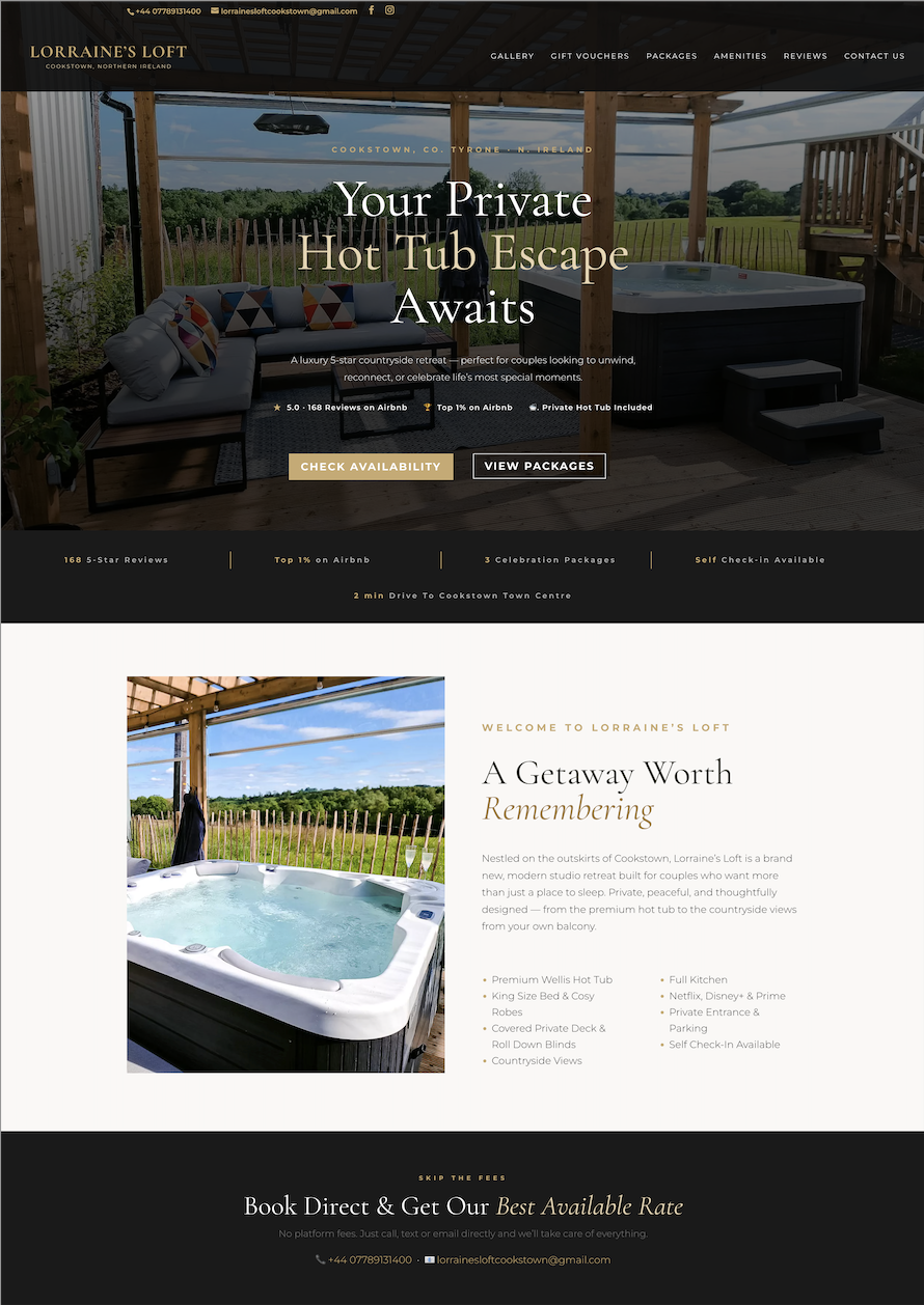 Lorraine's Loft — hero and booking section